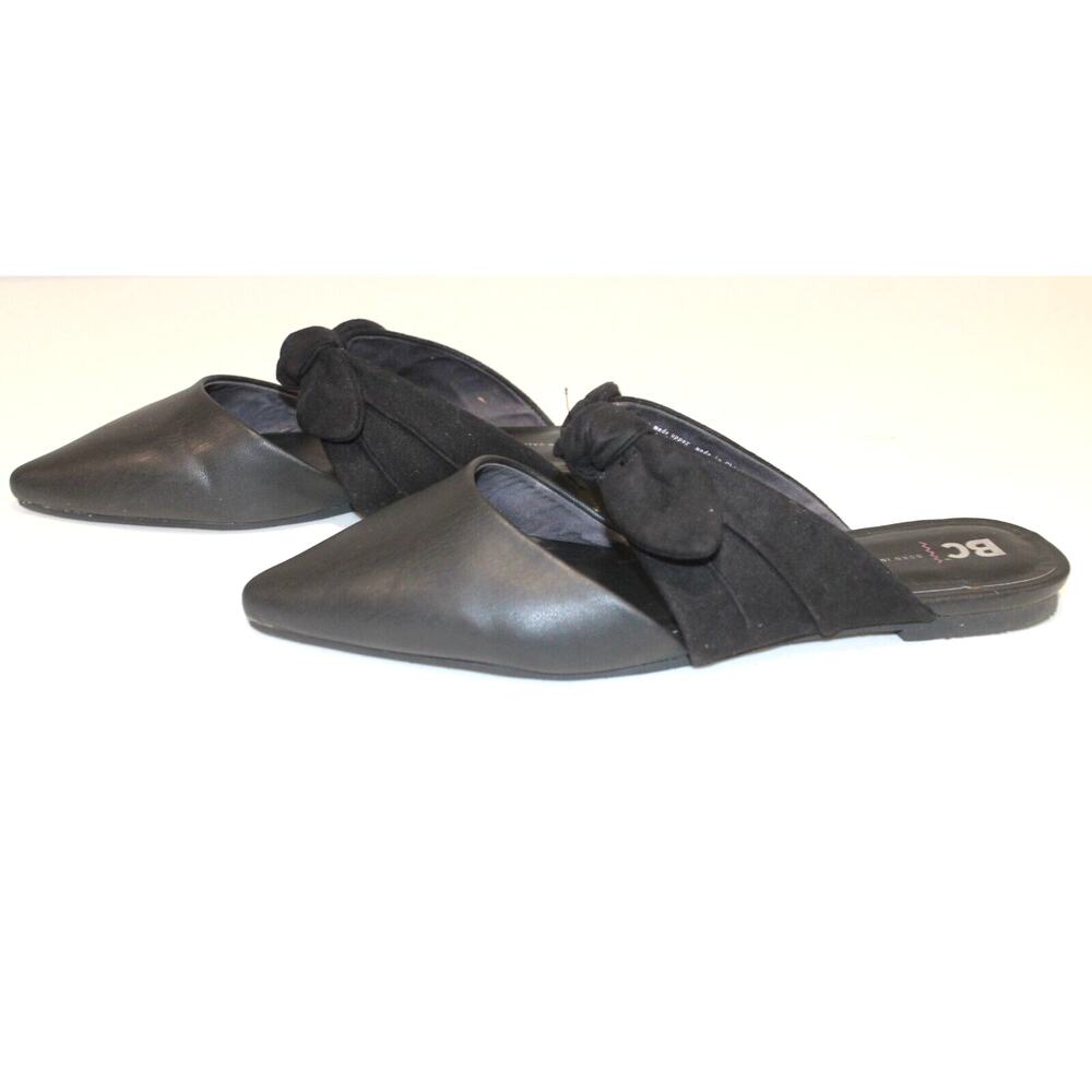 BC Born in California Black Vegan Leather Bow Strap Slides Shoes Womens size 9